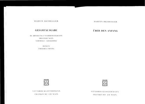 Cover for Martin Heidegger · Über den  Anfang (Bog) (2005)