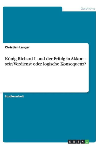 Cover for Langer · König Richard I. und der Erfolg (Book)