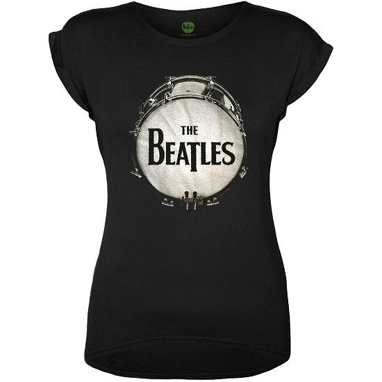 The Beatles Ladies Embellished T-Shirt: Drum (Black Caviar Beads) - The Beatles - Koopwaar - Apple Corps - Apparel - 5056170600156 - 