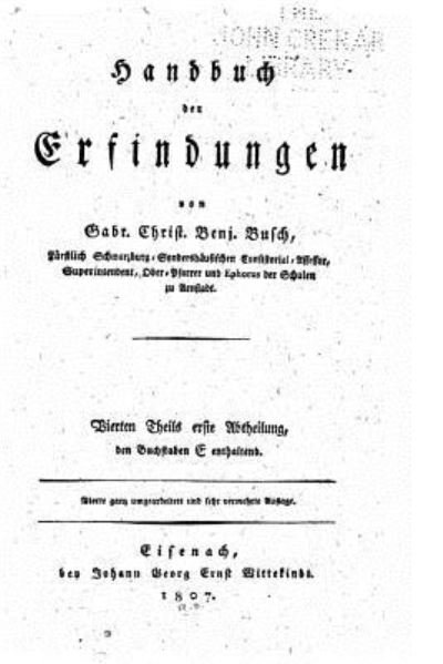 Cover for Gabr. Christ. Benj Busch · Handbuch der Erfindungen von Gabr. Christ. Benj. Busch (Taschenbuch) (2016)