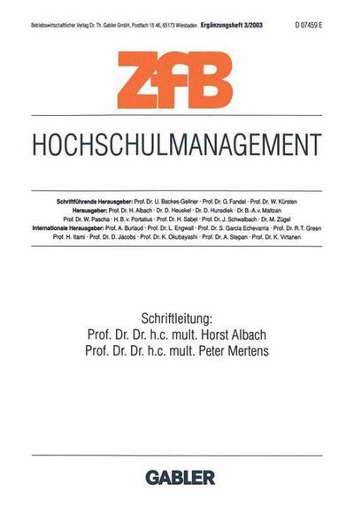 Cover for Horst Albach · Hochschulmanagement - Zfb Special Issue (Taschenbuch) [2003 edition] (2003)