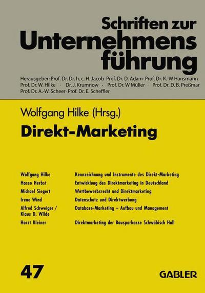 Cover for Wolfgang Hilke · Direkt-Marketing - Schriften Zur Unternehmensfuhrung (Paperback Book) [Softcover Reprint of the Original 1st 1993 edition] (1993)