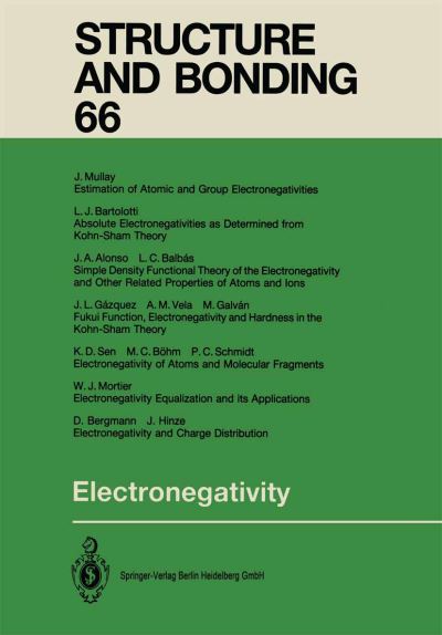 Cover for Kali D Sen · Electronegativity - Structure and Bonding (Paperback Book) [Softcover reprint of the original 1st ed. 1987 edition] (2013)