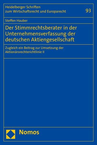 Der Stimmrechtsberater in der Un - Hauber - Books -  - 9783848765157 - July 20, 2020