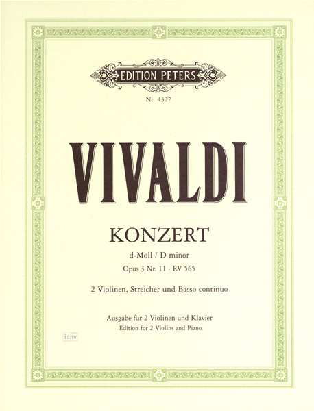 Concerto in D minor Op. 3 No. 11 (RV 565) (Edition for 2 Violins and Piano) - Vivaldi - Books - Edition Peters - 9790014023157 - April 12, 2001