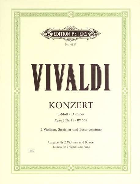 Cover for Vivaldi · Concerto in D minor Op. 3 No. 11 (RV 565) (Edition for 2 Violins and Piano) (Partituren) (2001)
