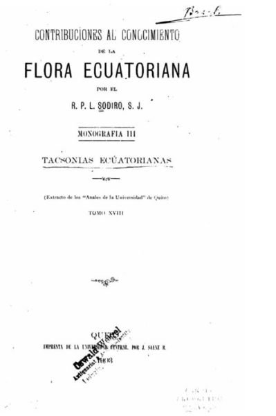 Cover for R P L Sodiro · Contribuciones Al Conocimiento De La Flora Ecuatoriana - Tomo Xviii (Paperback Book) (2015)