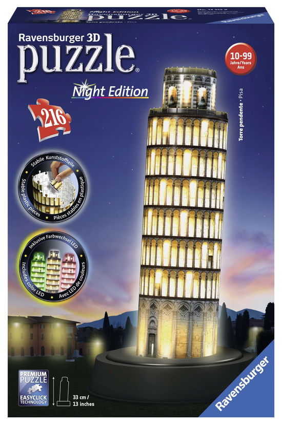 Cover for Ravensburger 125159 Puzzle: 3D Pisaturm bei Nacht · Puzzel Toren van Pisa Night 3d: 216 stukjes  (125159) (Toys) (2018)