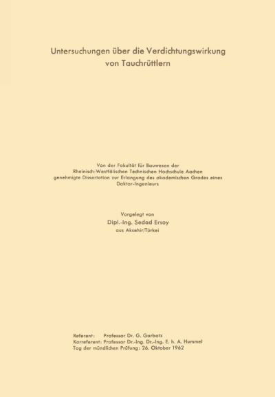 Cover for Sedad Garbotz · Untersuchungen UEber Die Verdichtungswirkung Von Tauchruttlern (Paperback Book) [1964 edition] (1964)