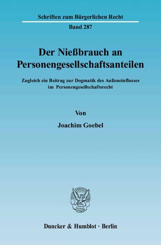 Cover for Goebel · Der Nießbrauch an Personengesell (Book) (2004)