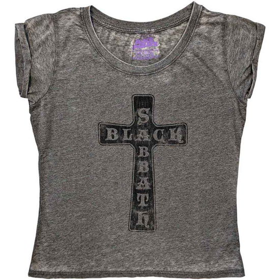 Black Sabbath Ladies T-Shirt: Vintage Cross (Burnout) - Black Sabbath - Marchandise -  - 5056561032160 - 