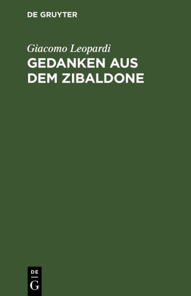 Cover for Leopardi · Gedanken aus dem Zibaldone (Book) (1943)