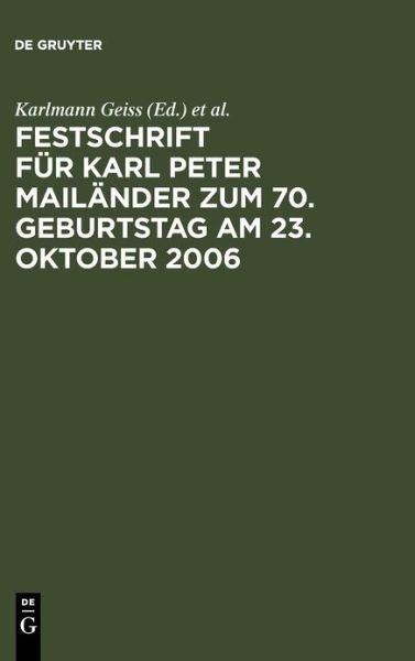 Cover for Et Al. · Festschrift für Karl-Peter Mailänder (Bog) [German edition] (2006)