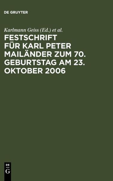 Cover for Et Al. · Festschrift für Karl-Peter Mailänder (Book) [German edition] (2006)