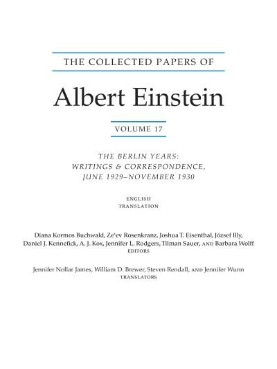 Cover for Albert Einstein · The Collected Papers of Albert Einstein, Volume 17 (Translation Supplement): The Berlin Years: Writings and Correspondence, June 1929–November 1930 - Collected Papers of Albert Einstein (Paperback Bog) (2024)
