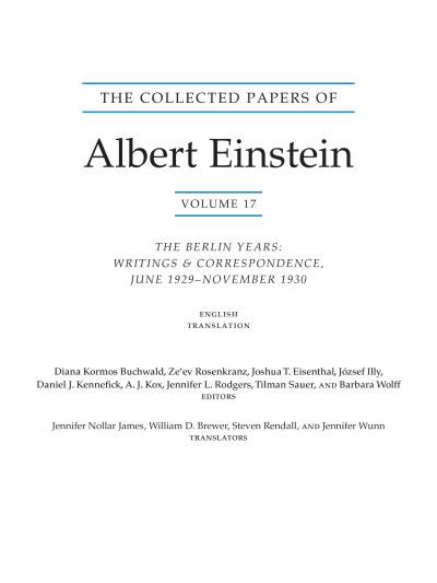 Cover for Albert Einstein · The Collected Papers of Albert Einstein, Volume 17 (Translation Supplement): The Berlin Years: Writings and Correspondence, June 1929–November 1930 - Collected Papers of Albert Einstein (Paperback Bog) (2024)