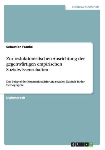 Cover for Franke · Zur reduktionistischen Ausrichtu (Book) (2015)