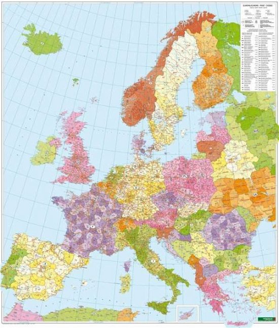 Europe Post Codes Map Provided with Metal Ledges / Tube 1:3 700 000 (Kort) (2017)