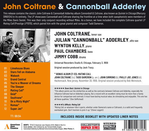 Cover for John Coltrane &amp; Cannonball Adderley · John Coltrane (Quintet In Chicago / Mating Call) (Digi) (CD) [Coll. edition] [Digipak] (2019)