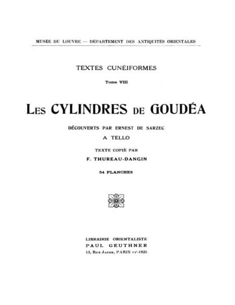 Cover for F Thureau-Dangin · Les Cylindres de Goudea (Paperback Bog) (2016)