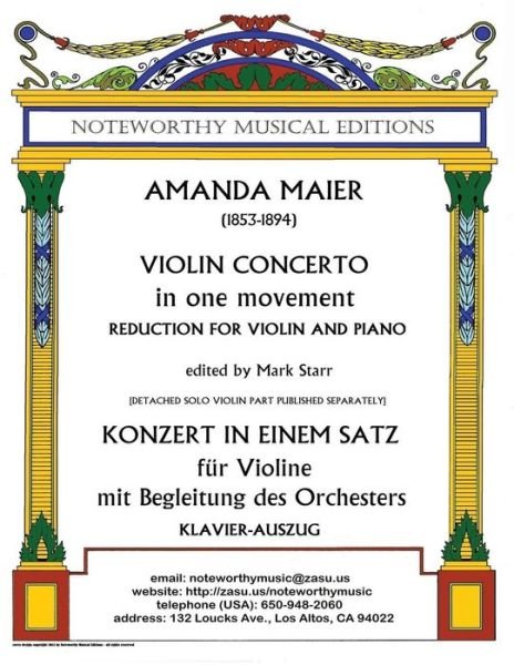 Cover for Amanda Maier · Violin Concerto in One Movement: Reduction for Violin and Piano, Edited by Mark Starr (Paperback Book) (2014)