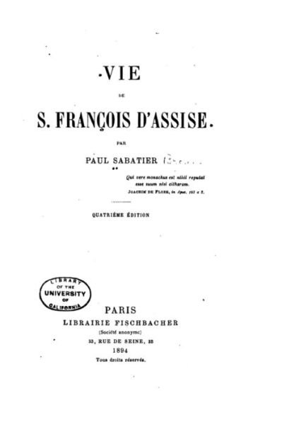 Cover for Paul Sabatier · Vie de S. Francois d'Assise (Taschenbuch) (2016)