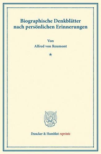 Cover for Reumont · Biographische Denkblätter (Book) (2013)