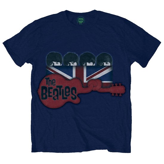 The Beatles · The Beatles Unisex T-Shirt: Guitar & Flag (T-shirt) [size L] [Blue - Unisex edition]