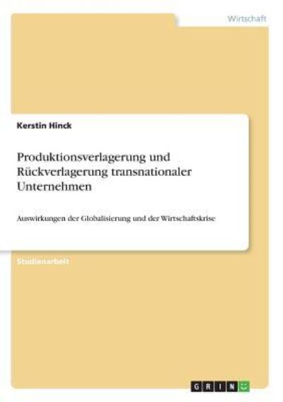 Cover for Hinck · Produktionsverlagerung und Rückve (Bog) (2016)