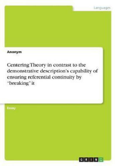 Cover for Anonym · Centering Theory in contrast to (Bog) (2018)