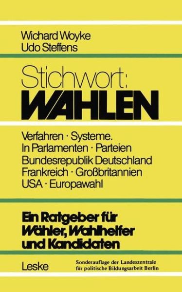 Cover for Wichard Woyke · Stichwort: Wahlen (Taschenbuch) [4. Aufl. 1984 edition] (1984)