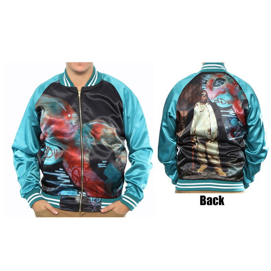 Biggie Smalls Unisex Varsity Jacket: Turqoise (Back Print) - Biggie Smalls - Merchandise - Brands In Ltd - 5056170611169 - 