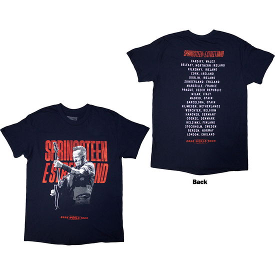 Cover for Bruce Springsteen · Bruce Springsteen Unisex T-Shirt: Tour '24 Guitar Photo (Navy Blue) (Back Print &amp; Ex-Tour) (T-shirt) [size S] (2024)