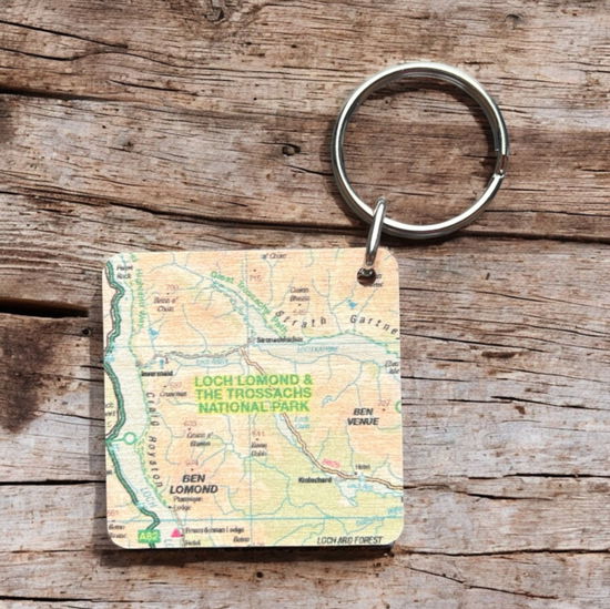 Cover for OS Map Wooden Square Key-ring - Loch Lomond and The Trossachs National Park (MERCH) (2025)
