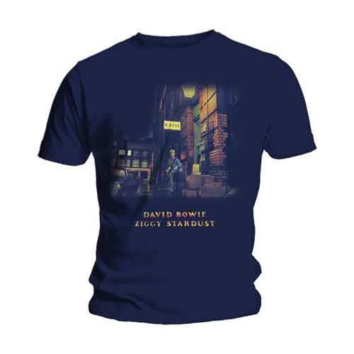 David Bowie Unisex T-Shirt: Ziggy Stardust (Navy Blue) - David Bowie - Merchandise - Rockoff - 5055295364172 - 13. Januar 2015