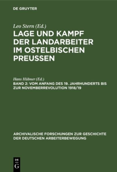 Cover for Hans Hübner · Vom Anfang des 19. Jahrhunderts Bis Zur Novemberrevolution 1918/19 (Book) (1978)
