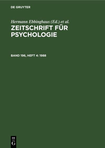 Cover for Hermann Ebbinghaus · 1988 (Book) (1989)