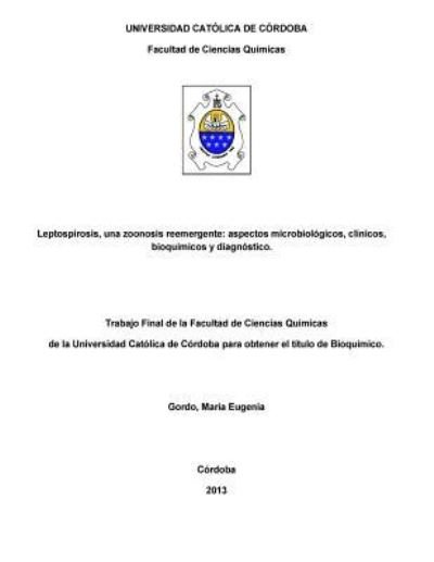 Cover for Bioq Maria Eugenia Gordo · Leptospirosis, una zoonosis reemergente (Pocketbok) (2013)