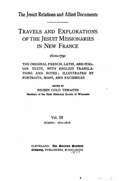 Cover for Reuben Gold Thwaites · The Jesuit relations and allied documents - Vol. III (Paperback Book) (2016)