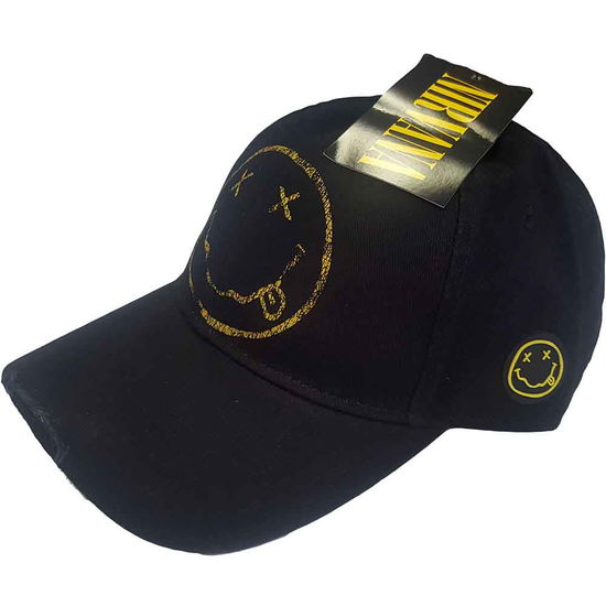 Cover for Nirvana · Nirvana Unisex Baseball Cap: Happy Face (Distressed) (TØJ) [Black - Unisex edition] (2016)