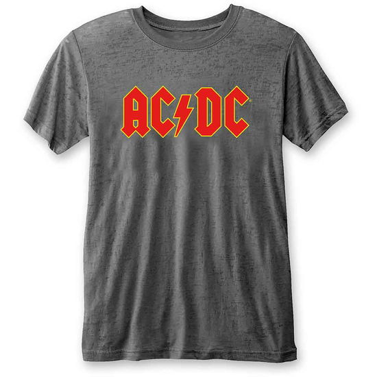 AC/DC Unisex Burnout T-Shirt: Logo (Charcoal Grey) - AC/DC - Produtos - - 5056368609176 - 31 de janeiro de 2020