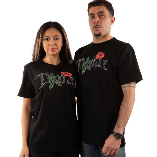 Tupac Unisex T-Shirt: Rose Logo (Embellished) - Tupac - Mercancía -  - 5056561042176 - 