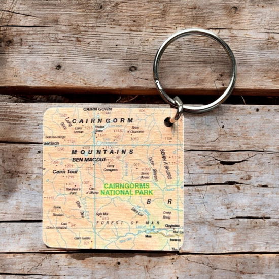 Cover for OS Map Wooden Square Key-ring - Cairngorms National Park (MERCH) (2025)