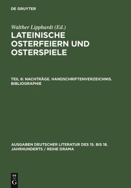 Cover for Walther Lipphardt · Nachträge. Handschriftenverzeichnis. Bi (Book) (1981)