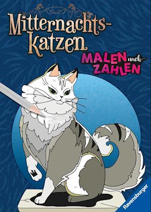 Cover for Mia Steingräber · Ravensburger Malen nach Zahlen Mitternachtskatzen - 32 Motive abgestimmt auf Buntstiftsets mit 24 Farben (Stifte nicht enthalten) - Malbuch mit nummerierten Ausmalfeldern für fortgeschrittene Fans (Book) (2023)