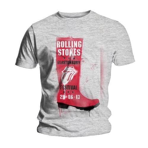 Cover for The Rolling Stones · The Rolling Stones Unisex Tee: Glastonbury Red Wellie (Klær) [size S] [Grey - Unisex edition]