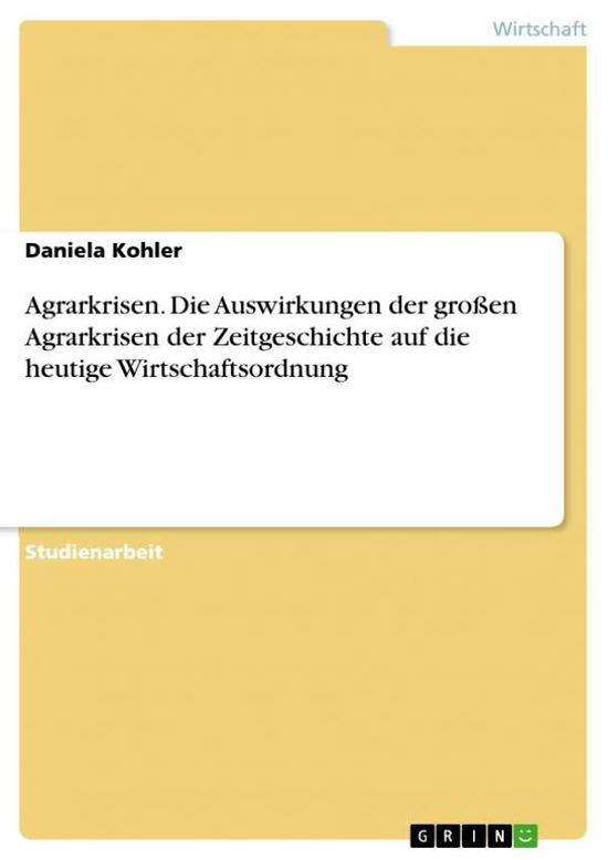 Cover for Kohler · Agrarkrisen (Book) [German edition] (2013)