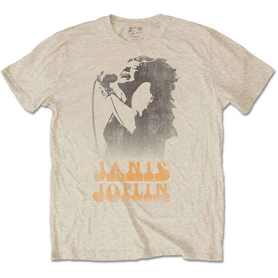 Janis Joplin Unisex T-Shirt: Working The Mic (Sand) - Janis Joplin - Merchandise -  - 5056170694179 - August 19, 2019