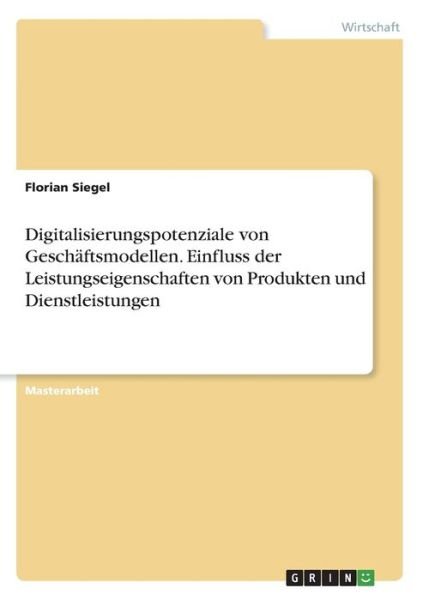 Cover for Siegel · Digitalisierungspotenziale von G (Bog)