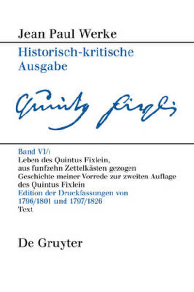 Cover for Jean Paul · Leben Des Quintus Fixlein, Aus Funfzehn Zettelkästen Gezogen (Hardcover Book) [German edition] (2013)